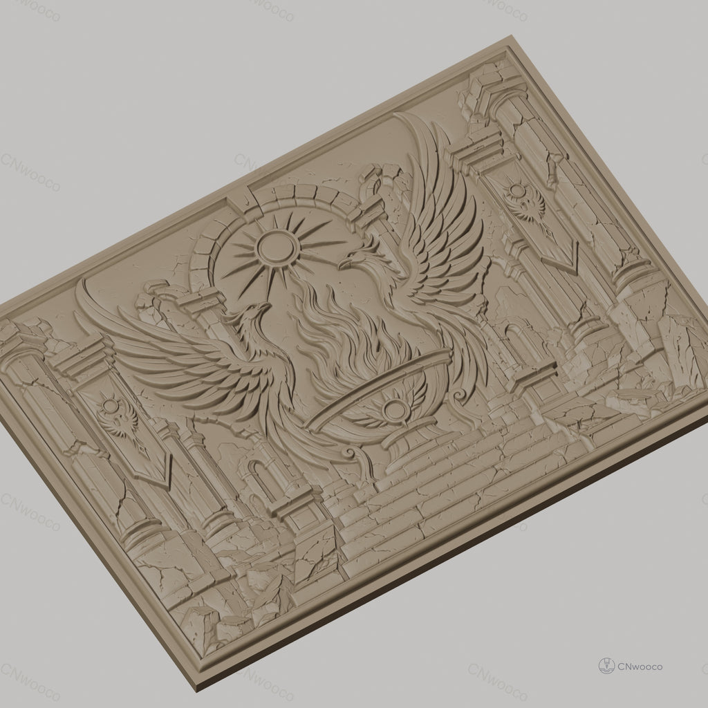 Fichier CNC & impression 3D phénix, flamme sacrée et ruines antiques haute qualité relief STL
