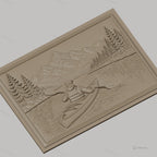 Fichier CNC & impression 3D Kayakiste en rivière, montagnes et pins, haute qualité relief STL