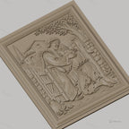 Fichier CNC & impression 3D scène biblique le fils prodigue embrassé, maison et arbre arrière-plan, haute qualité relief STL