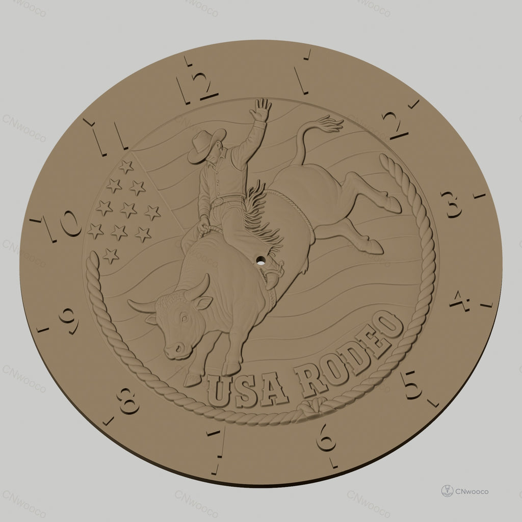 Fichier CNC & impression 3D horloge murale rodéo américain avec cowboy et taureau STL