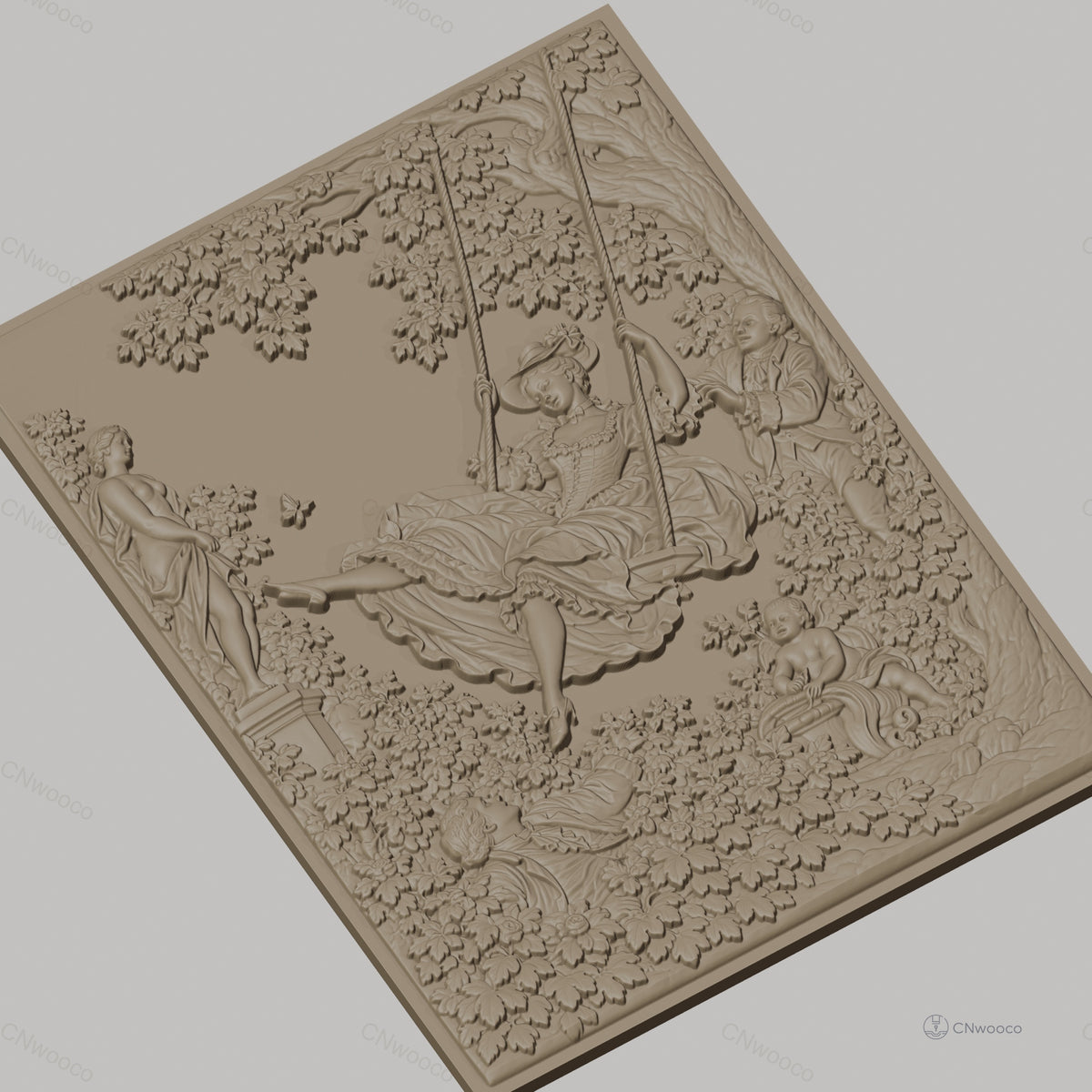 Fichier CNC & impression 3D La balançoire, femme en robe historique et statue, haute qualité relief STL