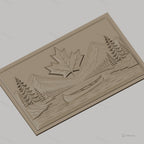 Fichier CNC & impression 3D paysage nature avec canoë et feuille d'érable, haute qualité relief STL