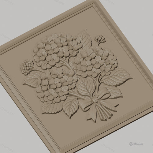 Fichier CNC & impression 3D bouquet d'hortensias, fleurs et feuilles en relief, haute qualité relief STL