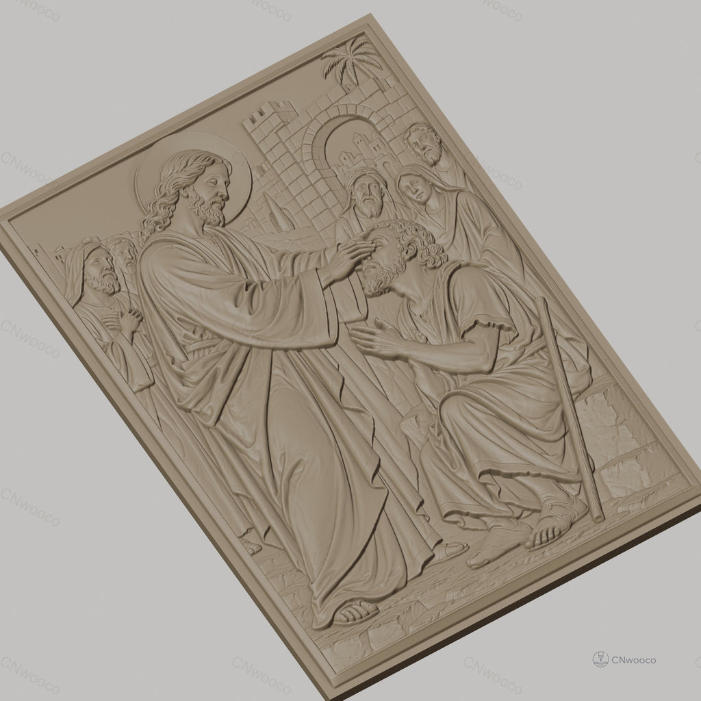 Fichier CNC & impression 3D Jésus guérissant un aveugle, figures religieuses et architecture ancienne, haute qualité relief STL