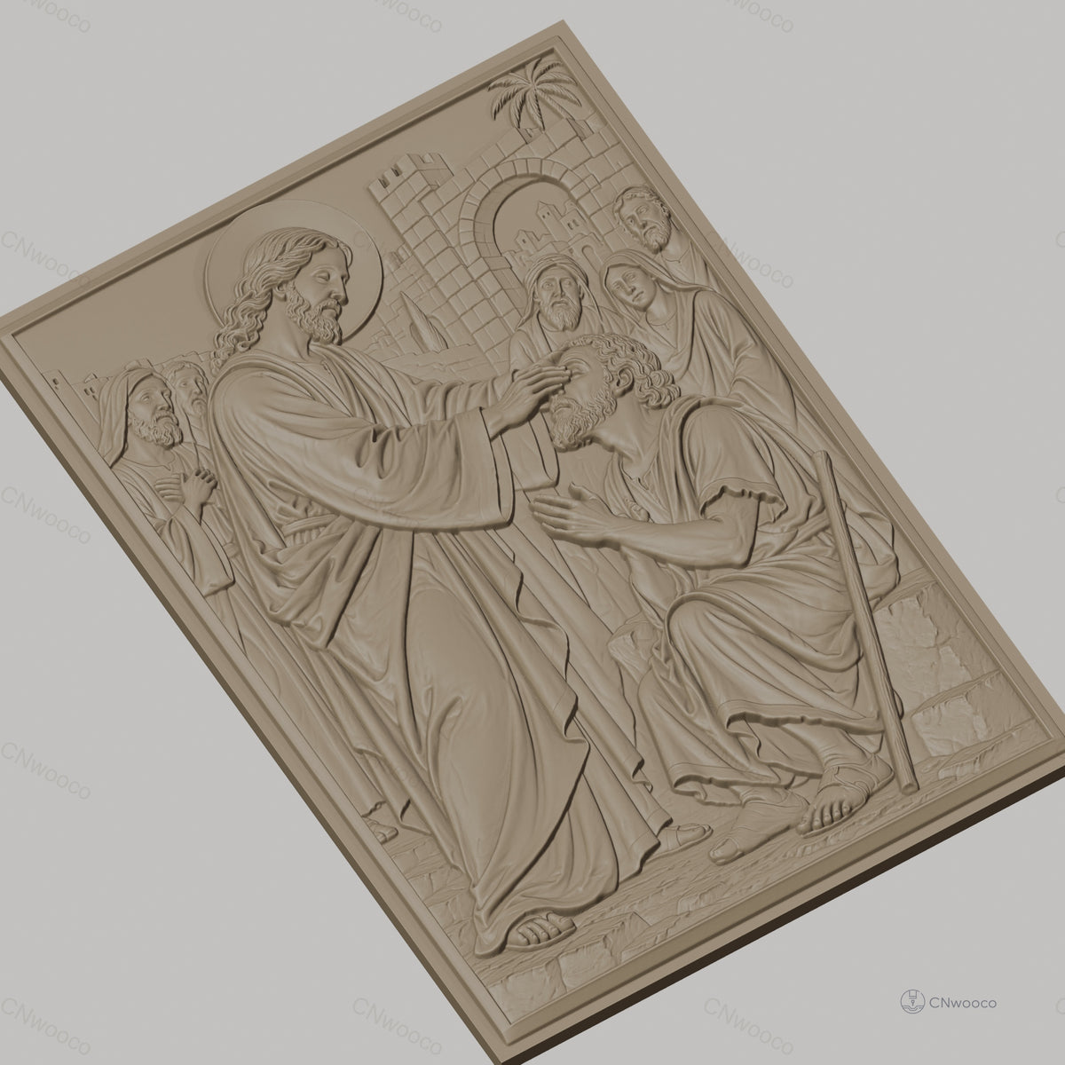 Fichier CNC & impression 3D Jésus guérissant un aveugle, figures religieuses et architecture ancienne, haute qualité relief STL