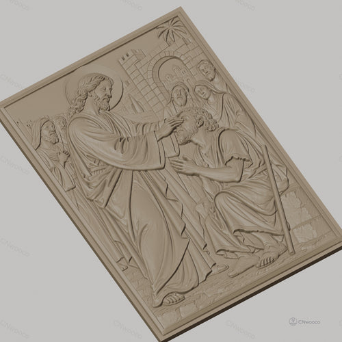 Fichier CNC & impression 3D Jésus guérissant un aveugle, figures religieuses et architecture ancienne, haute qualité relief STL