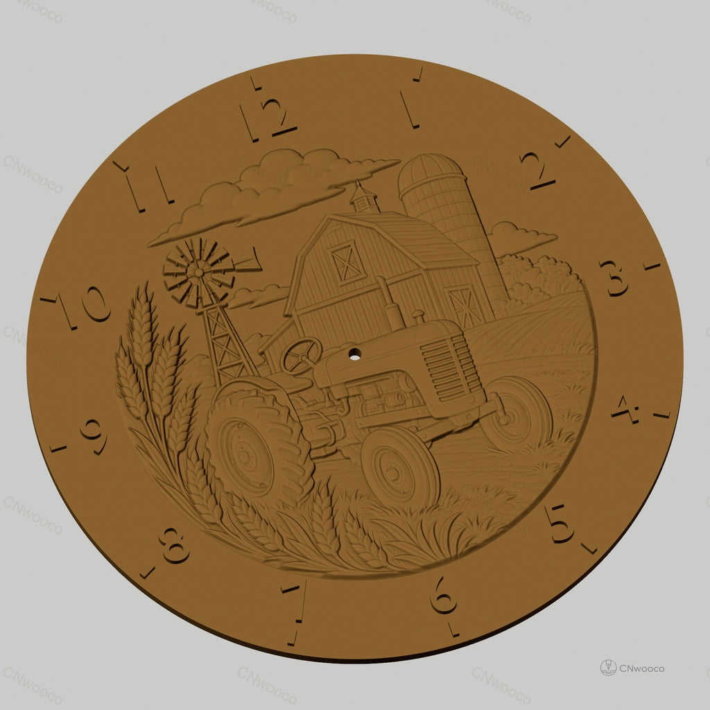 Fichier CNC & impression 3D horloge murale ferme vintage avec tracteur STL