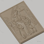 Fichier CNC & impression 3D père et fils cowboys priant devant église, cheval, croix, tenue western, haute qualité relief STL