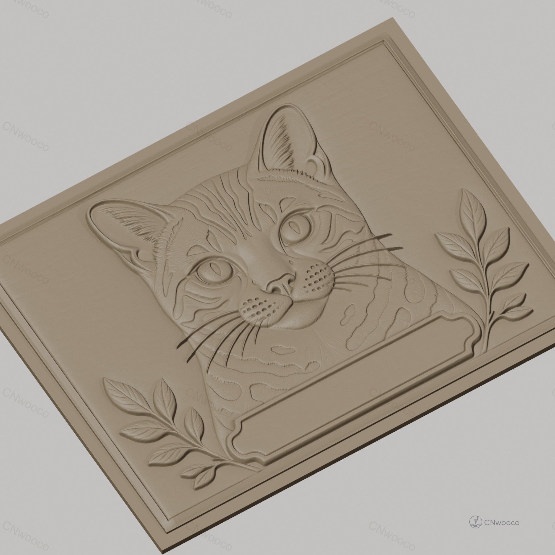 Fichier CNC & impression 3D chat avec feuillage cadre, haute qualité relief STL