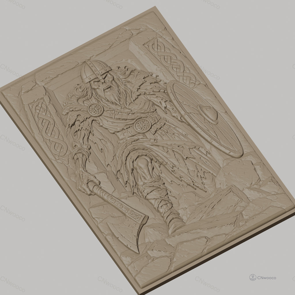 Fichier CNC & impression 3D Viking guerrier avec hache et bouclier, haute qualité relief STL