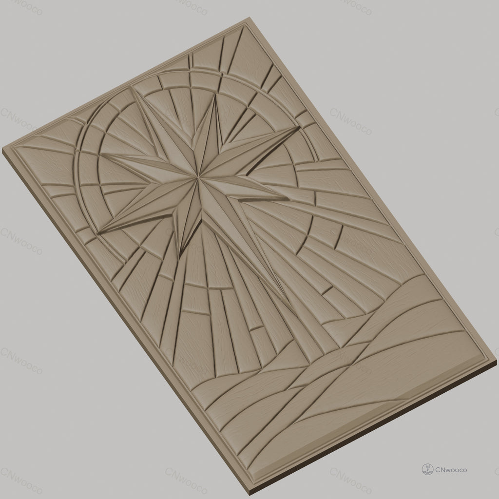 Fichier CNC & impression 3D étoile de la boussole, relief géométrique abstrait sur paysage texteuré, haute qualité relief STL