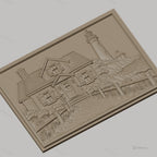 Fichier CNC & impression 3D maison au bord de mer, phare, sentier et végétation, haute qualité relief STL