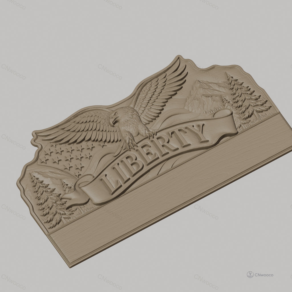 Fichier CNC porte-clés mural enseigne murale Liberty aigle et drapeau, STL très haute qualité