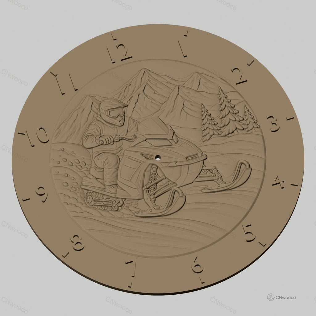 Fichier CNC & impression 3D horloge murale motoneige hiver montagne STL