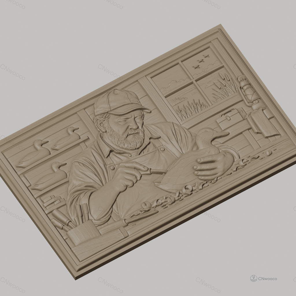 Fichier CNC & impression 3D artisan sculpteur de canards, atelier, outils, haut relief, haute qualité relief STL