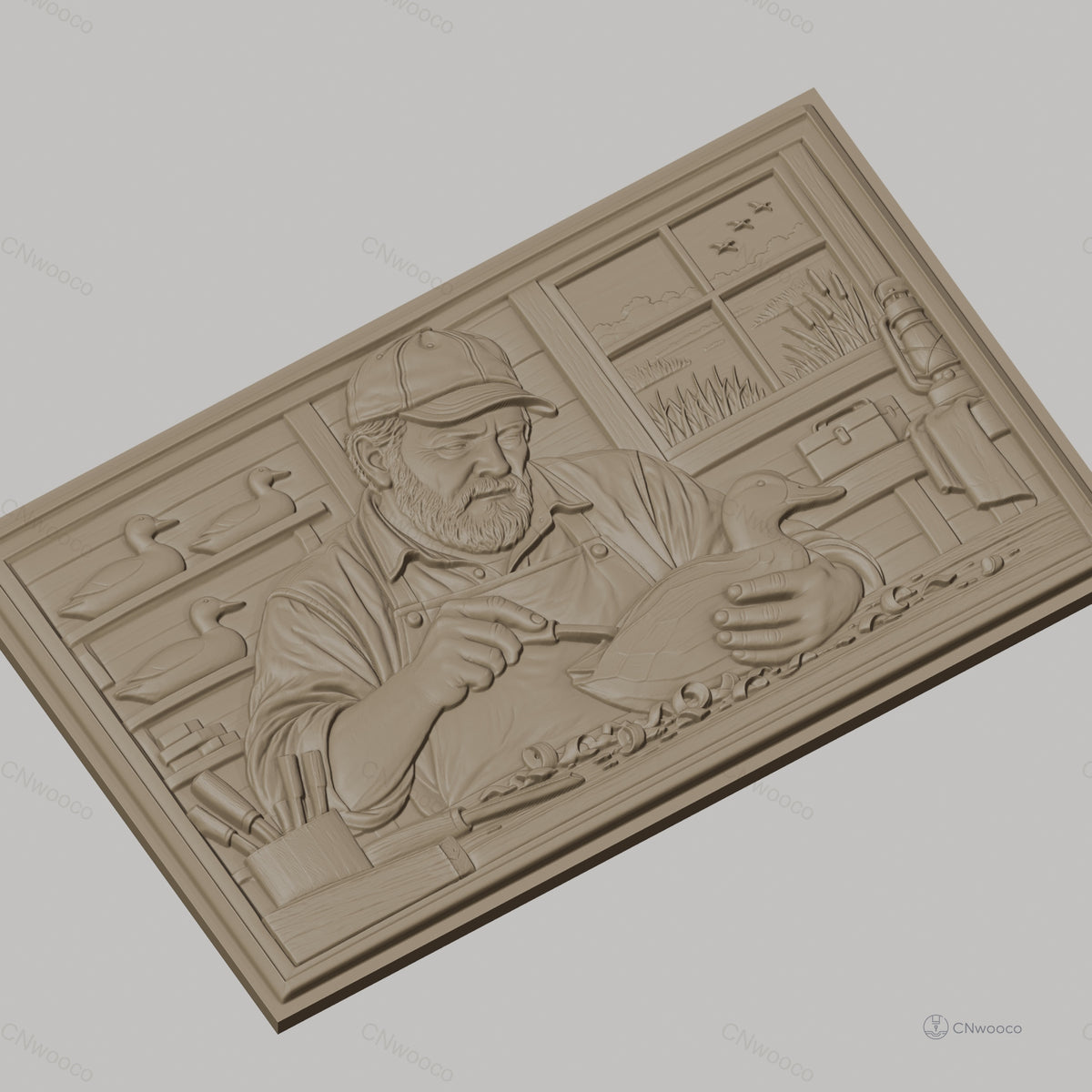 Fichier CNC & impression 3D artisan sculpteur de canards, atelier, outils, haut relief, haute qualité relief STL