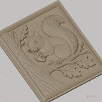Fichier CNC & impression 3D écureuil, gland, branche et feuillage, haute qualité relief STL