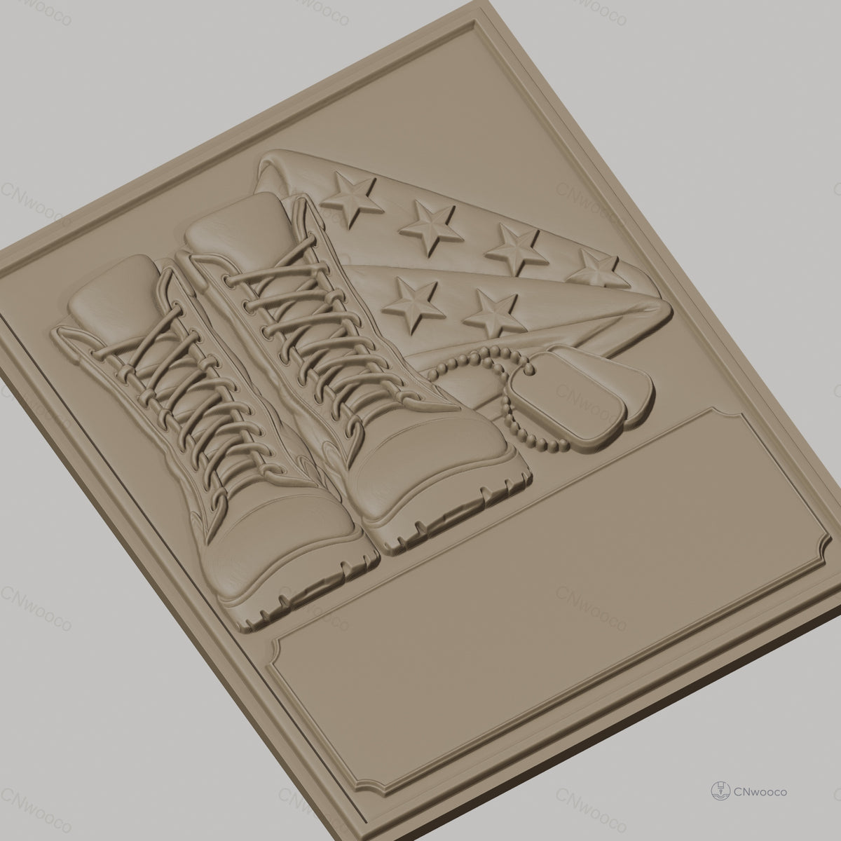 Fichier CNC & impression 3D hommage militaire, bottes, drapeau américain et plaques d'identification, haute qualité relief STL