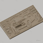 Fichier CNC & impression 3D réparation voiture ancienne, mécanicien dans garage, outils et voiture muscle car, haute qualité relief STL