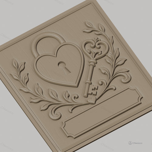 Fichier CNC & impression 3D serrure cœur, clé ornementale et feuillage, haute qualité relief STL