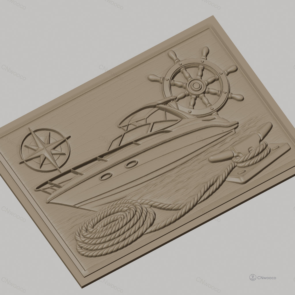 Fichier CNC & impression 3D bateau de plaisance, gouvernail, boussole, corde et taquet, haute qualité relief STL