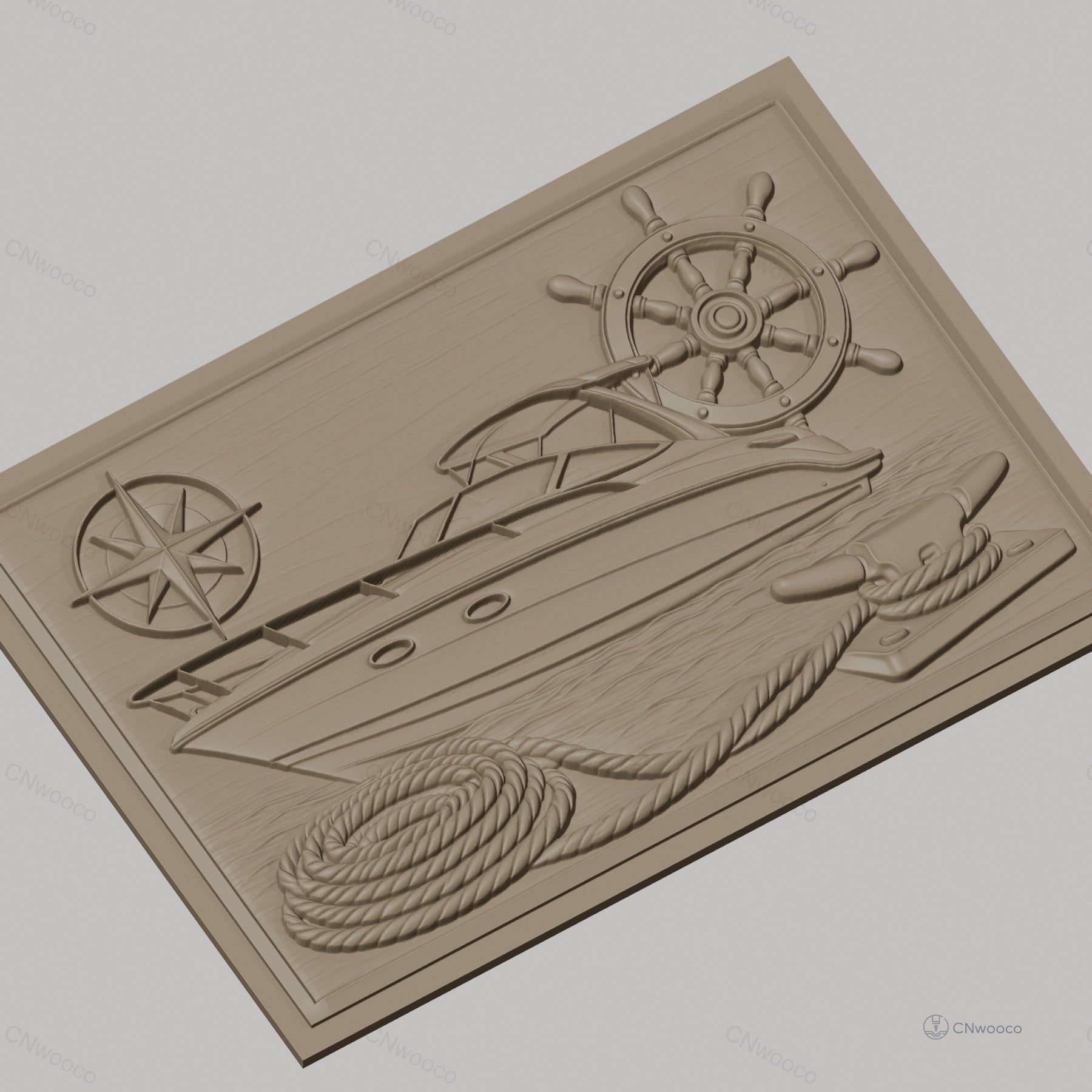 Fichier CNC & impression 3D bateau de plaisance, gouvernail, boussole, corde et taquet, haute qualité relief STL