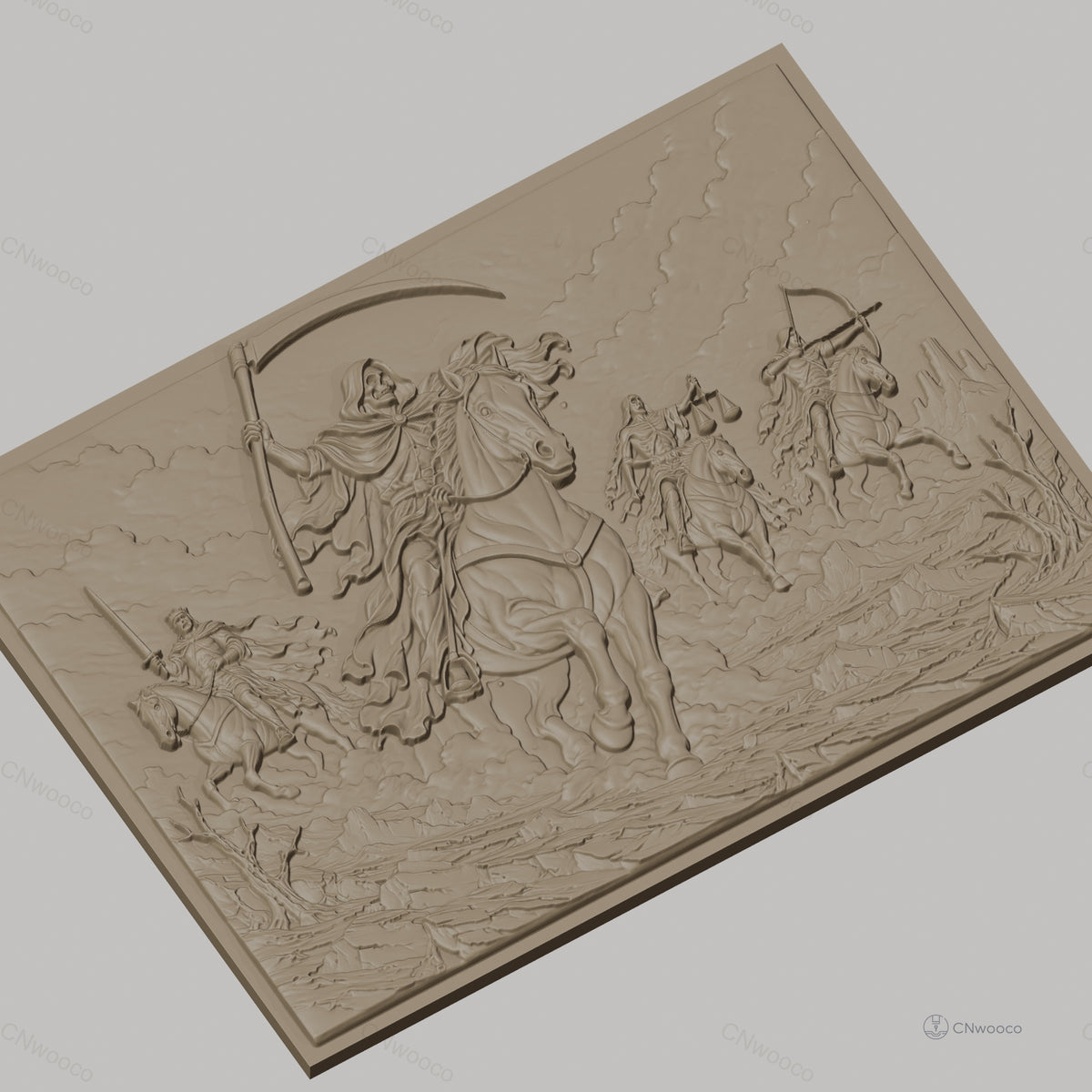 Fichier CNC & impression 3D cavalier de l'apocalypse, chevaliers soldats armés, haute qualité relief STL
