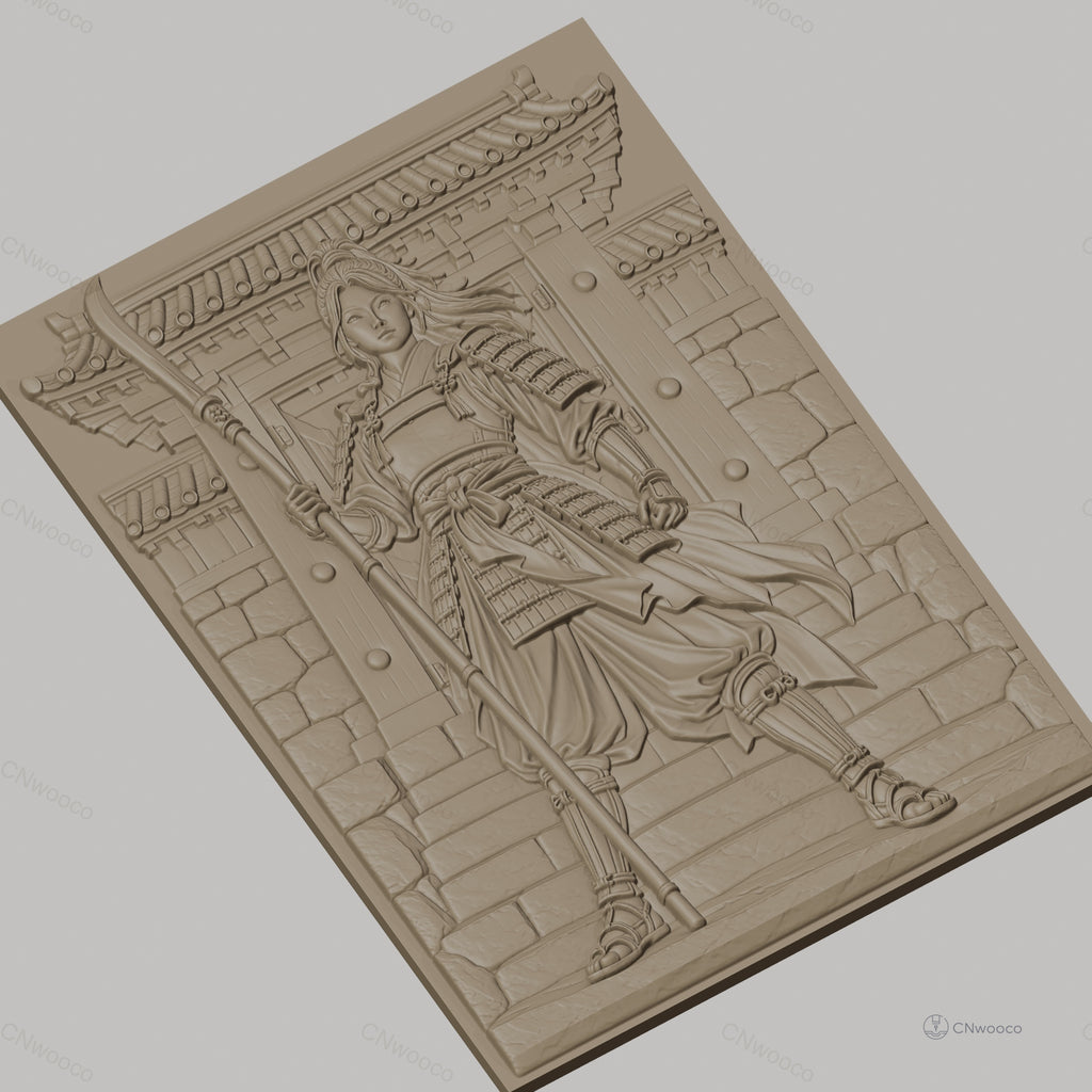 Fichier CNC & impression 3D guerrière samouraï, armure et porte traditionnelle, haute qualité relief STL