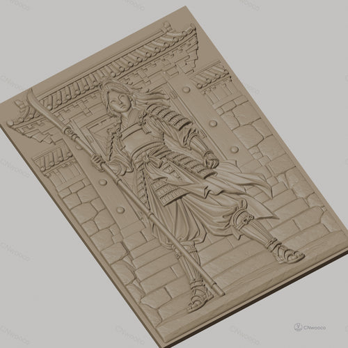 Fichier CNC & impression 3D guerrière samouraï, armure et porte traditionnelle, haute qualité relief STL