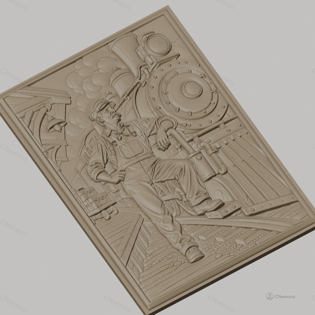 Fichier CNC & impression 3D chef de train, locomotive vapeur, quai, valises, haute qualité relief STL