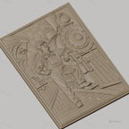 Fichier CNC & impression 3D chef de train, locomotive vapeur, quai, valises, haute qualité relief STL