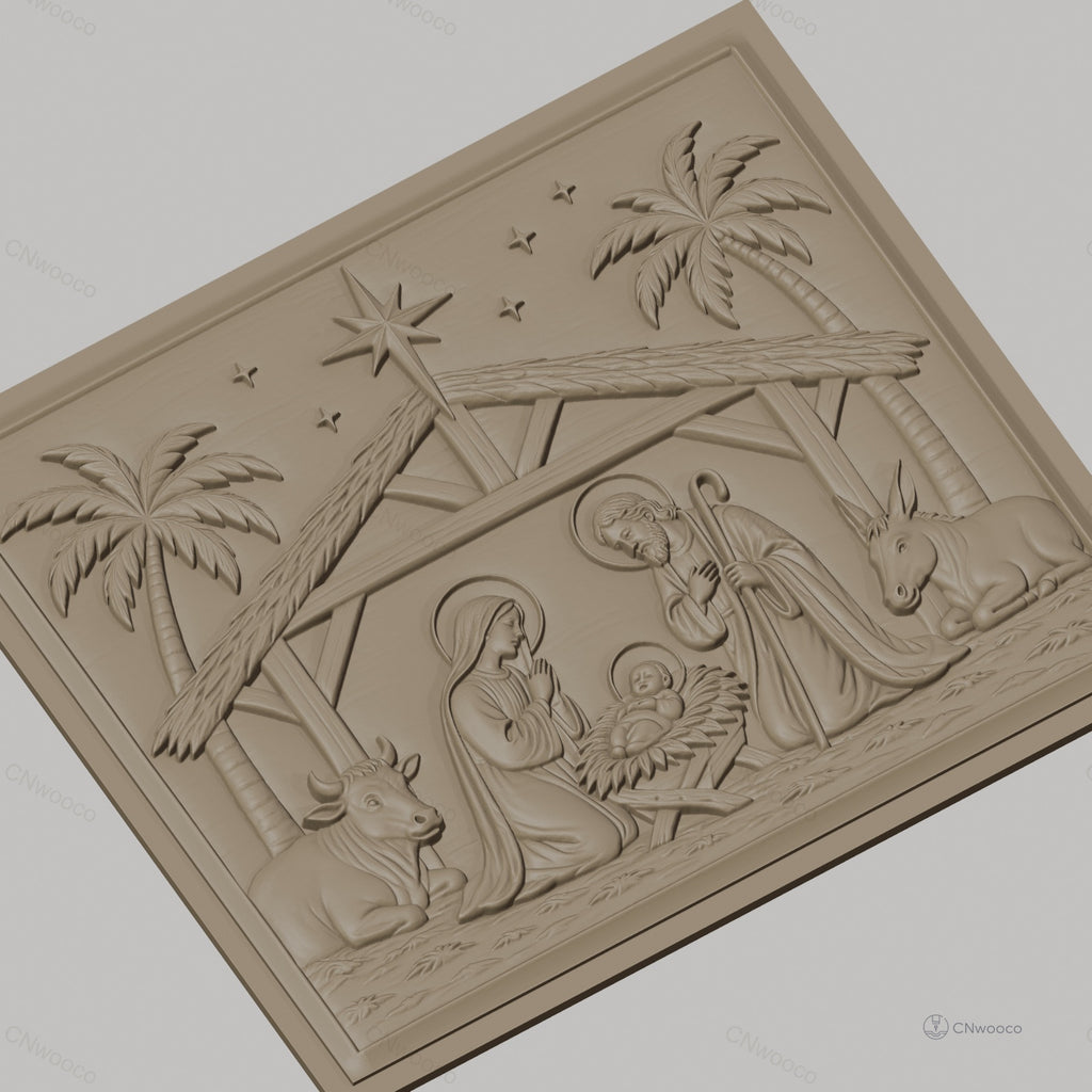 Fichier CNC & impression 3D Nativité, crèche avec Marie Joseph bébé Jésus et animaux, haute qualité relief STL