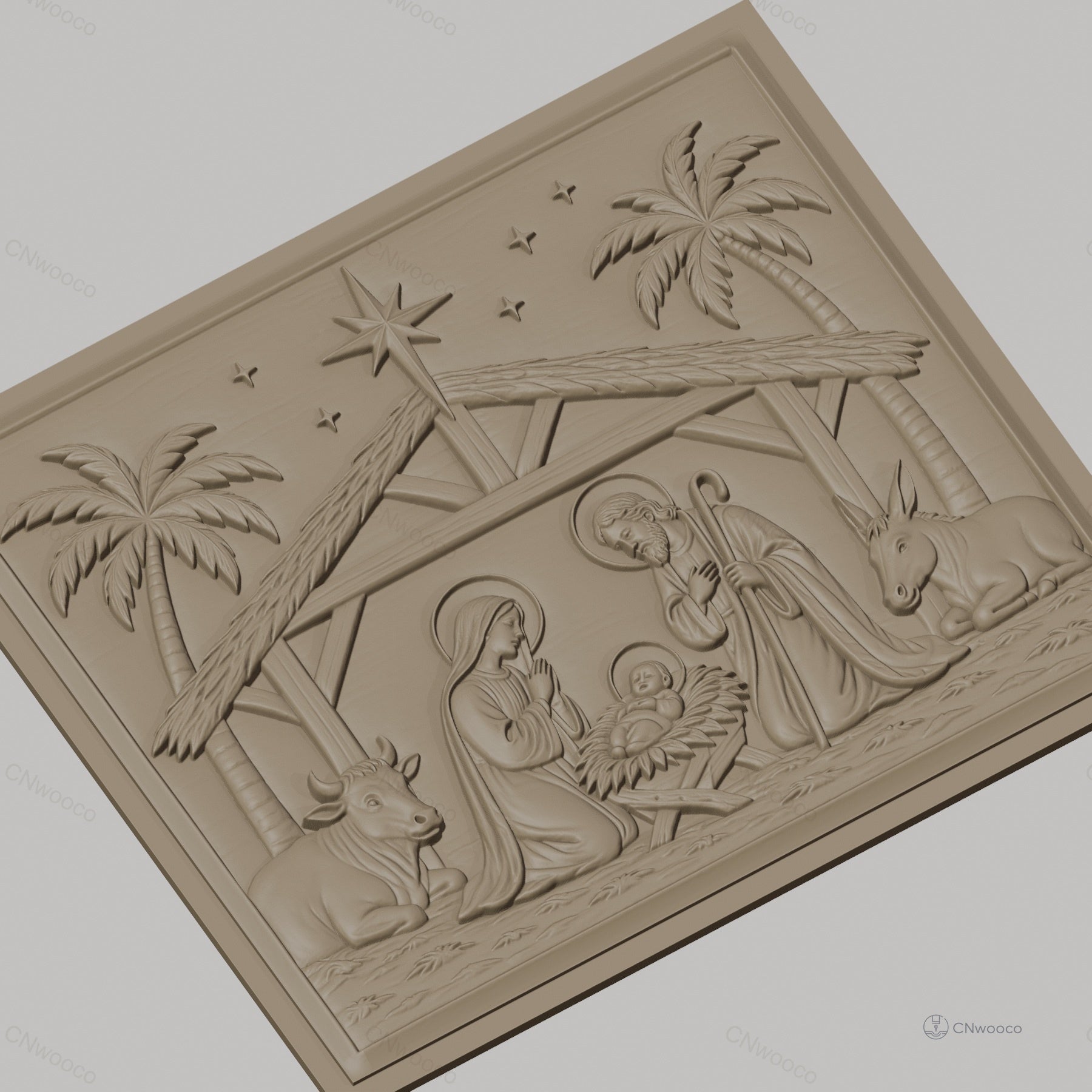 Fichier CNC & impression 3D Nativité, crèche avec Marie Joseph bébé Jésus et animaux, haute qualité relief STL