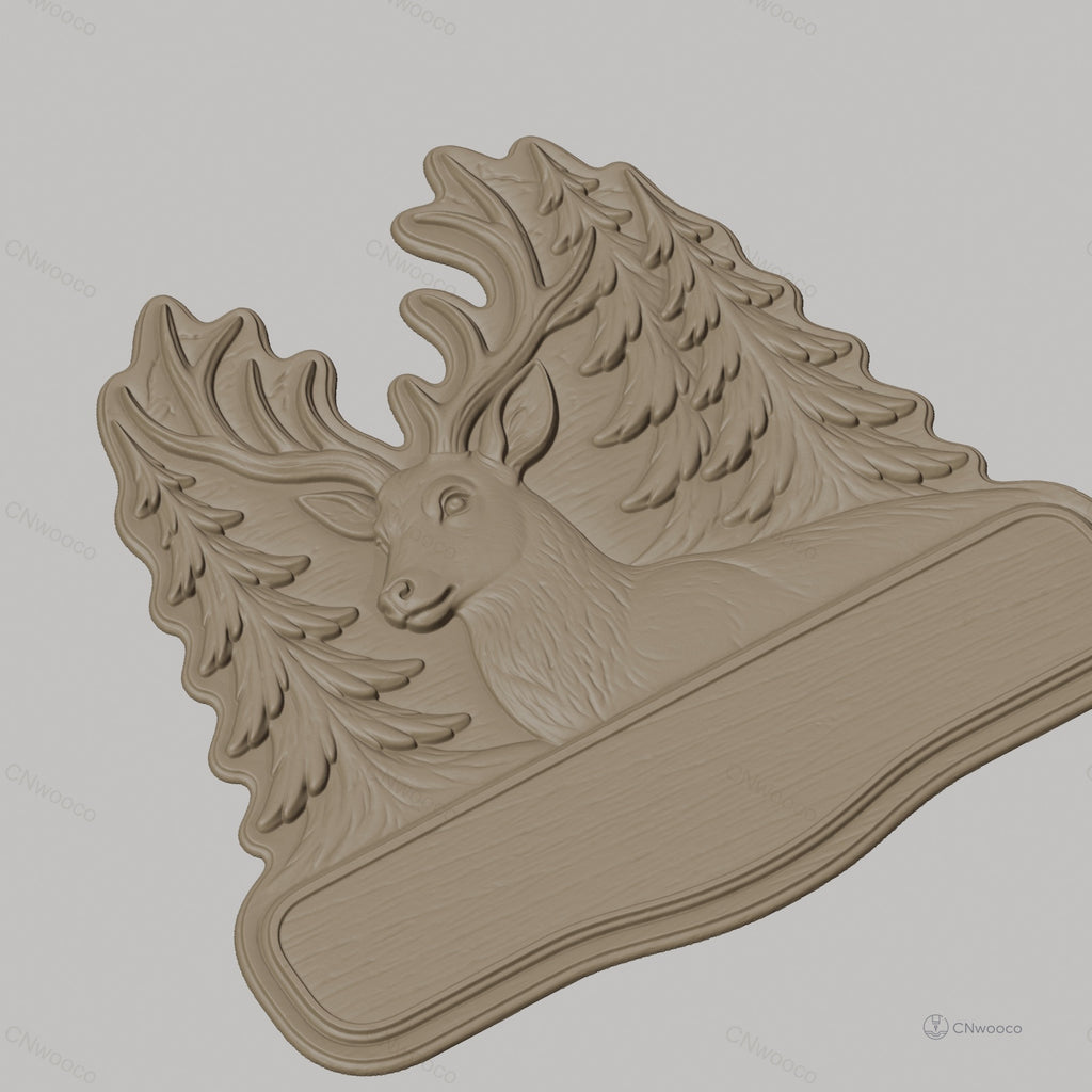 Fichier CNC & impression 3D enseigne décorative cerf et sapins, STL très haute qualité