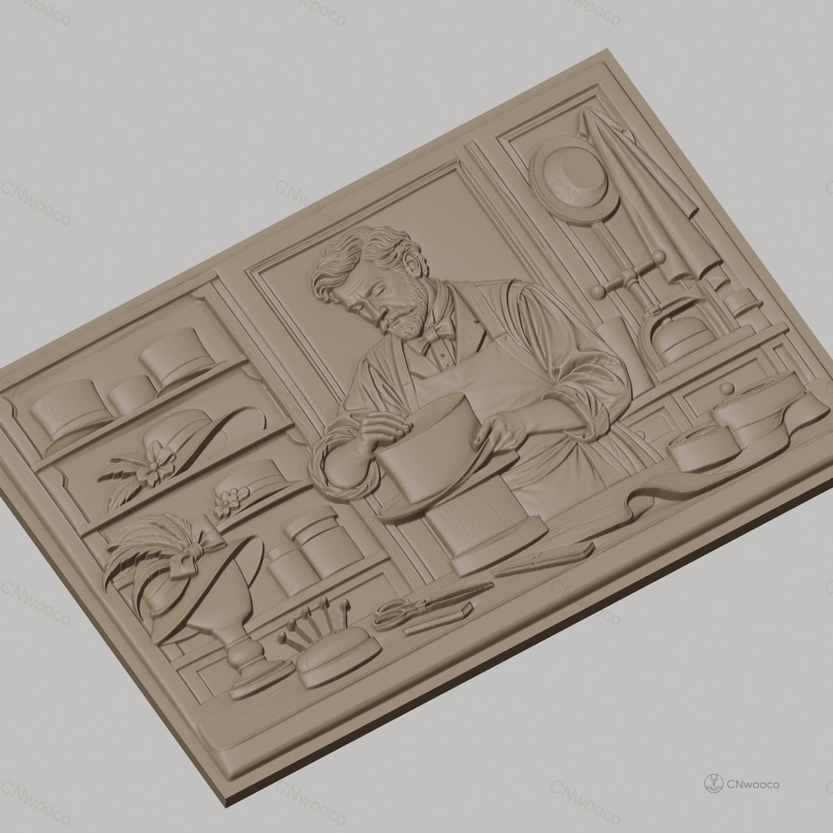 Fichier CNC & impression 3D chapelier en atelier, préparation de chapeaux haute qualité relief STL