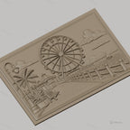 Fichier CNC & impression 3D paysage promenade avec grande roue, banc, lampadaire, haute qualité relief STL