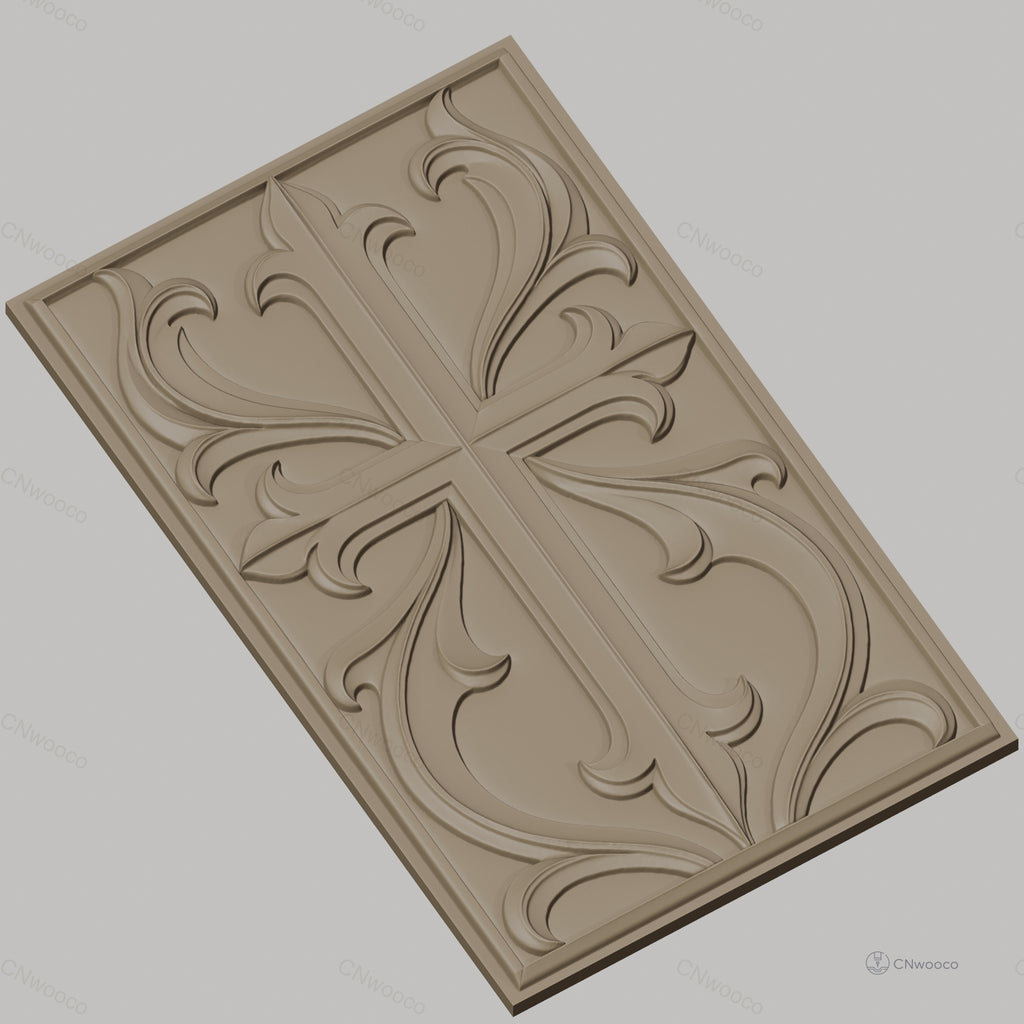 Fichier CNC & impression 3D croix décorative, motifs floraux sculptés, haute qualité relief STL