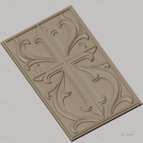 Fichier CNC & impression 3D croix décorative, motifs floraux sculptés, haute qualité relief STL