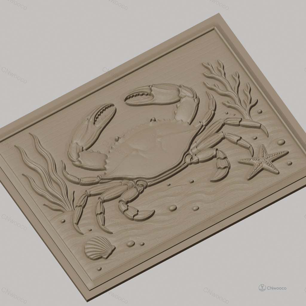Fichier CNC & impression 3D crabe marin, étoile de mer, coquillage et algues, haute qualité relief STL