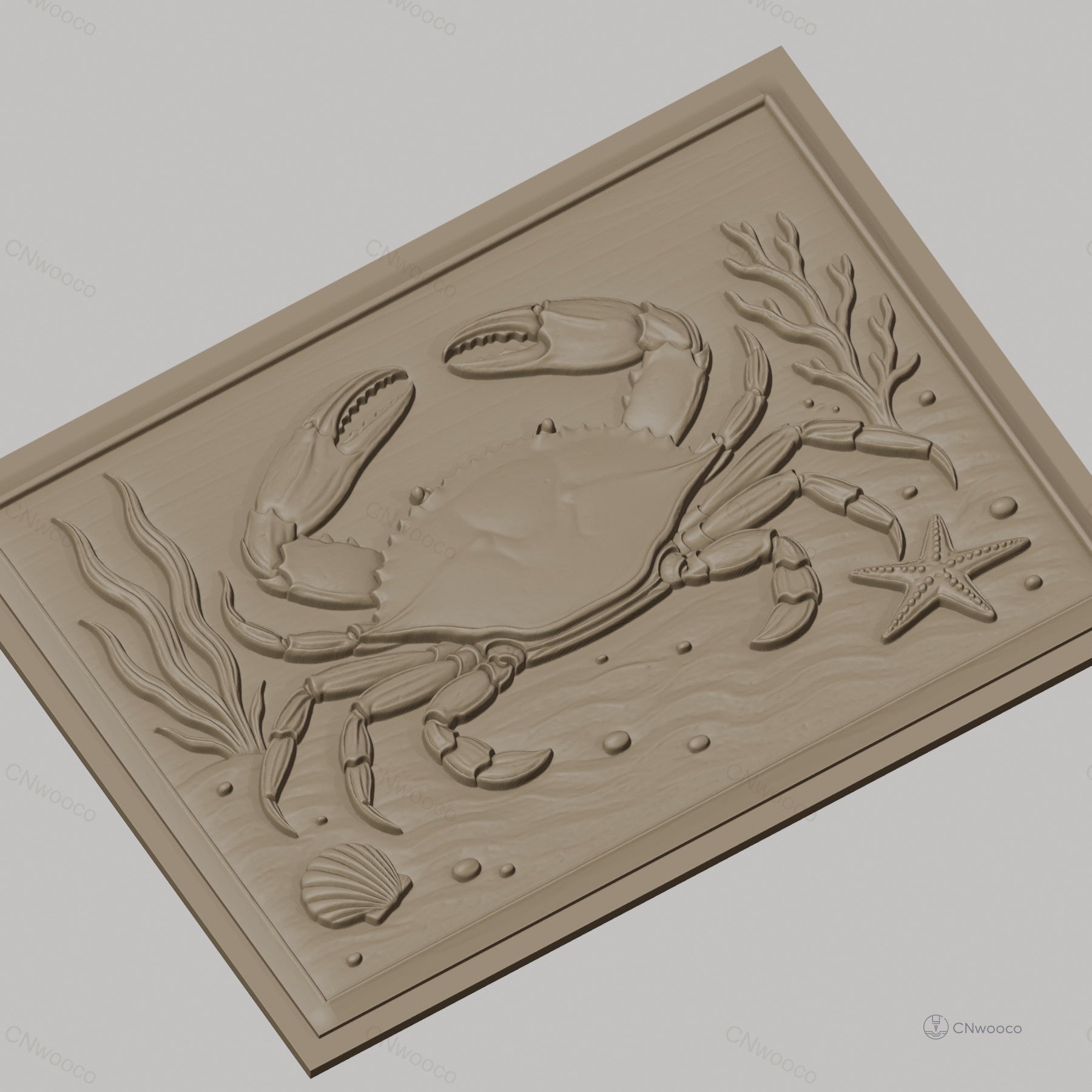 Fichier CNC & impression 3D crabe marin, étoile de mer, coquillage et algues, haute qualité relief STL