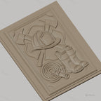 Fichier CNC & impression 3D thème pompier, casque, bottes, hache, tuyau d'incendie, haute qualité relief STL