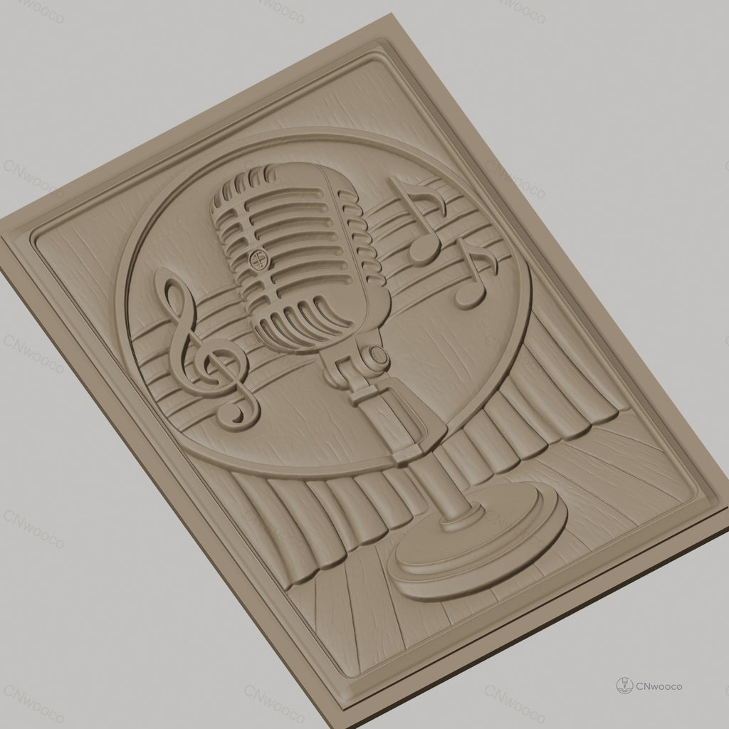 Fichier CNC & impression 3D micro vintage, notes de musique et rideau scène, haute qualité relief STL