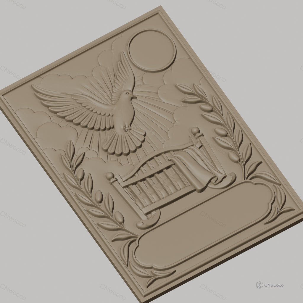 Fichier CNC & impression 3D berceau avec colombe, soleil, branches d'olivier, haute qualité relief STL