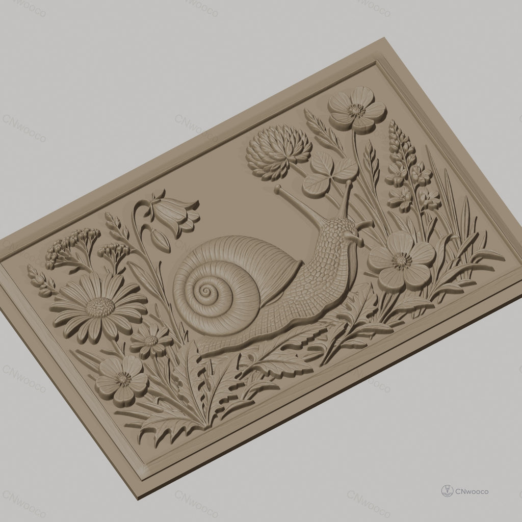 Fichier CNC & impression 3D escargot et fleurs, relief floral détaillé haute qualité relief STL