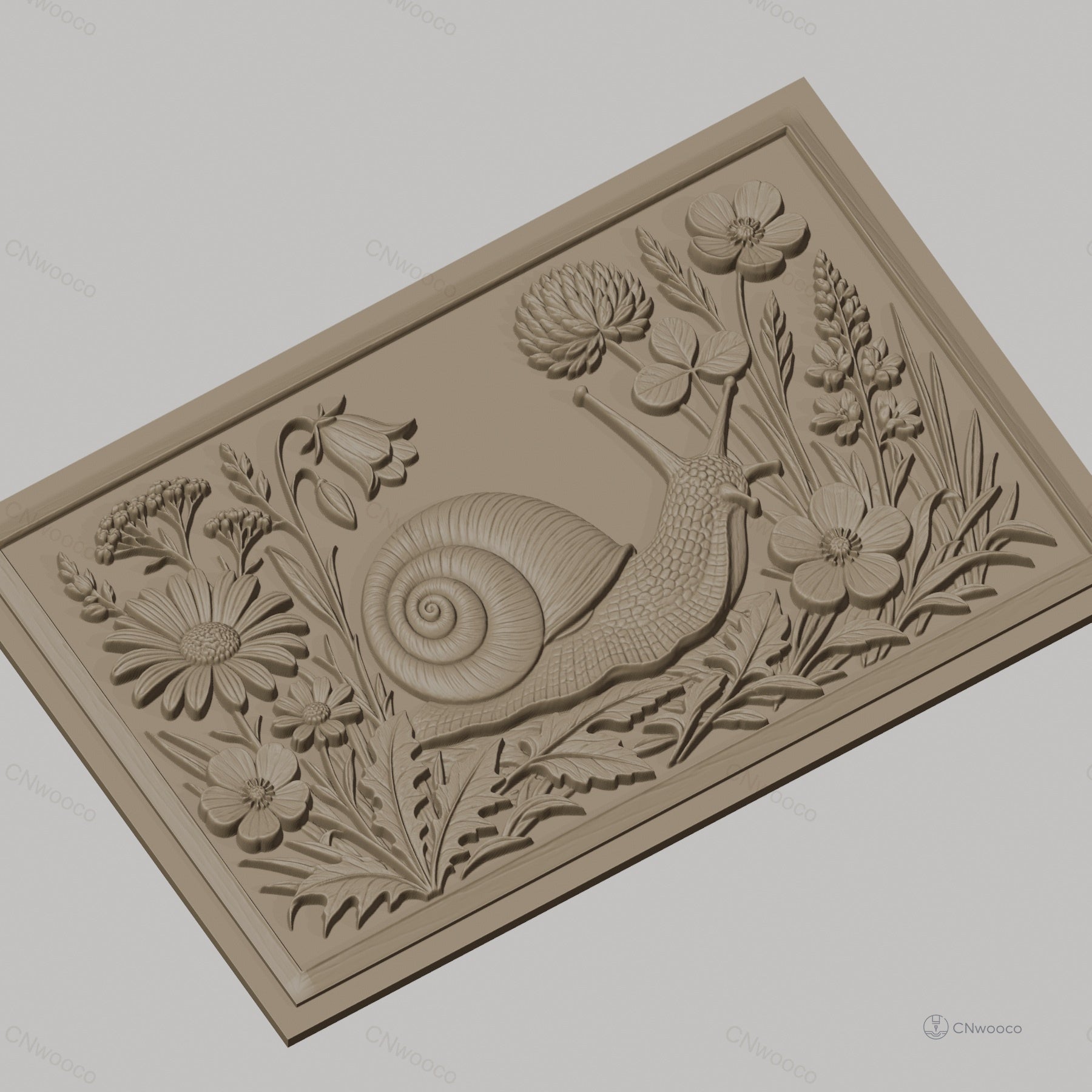 Fichier CNC & impression 3D escargot et fleurs, relief floral détaillé haute qualité relief STL
