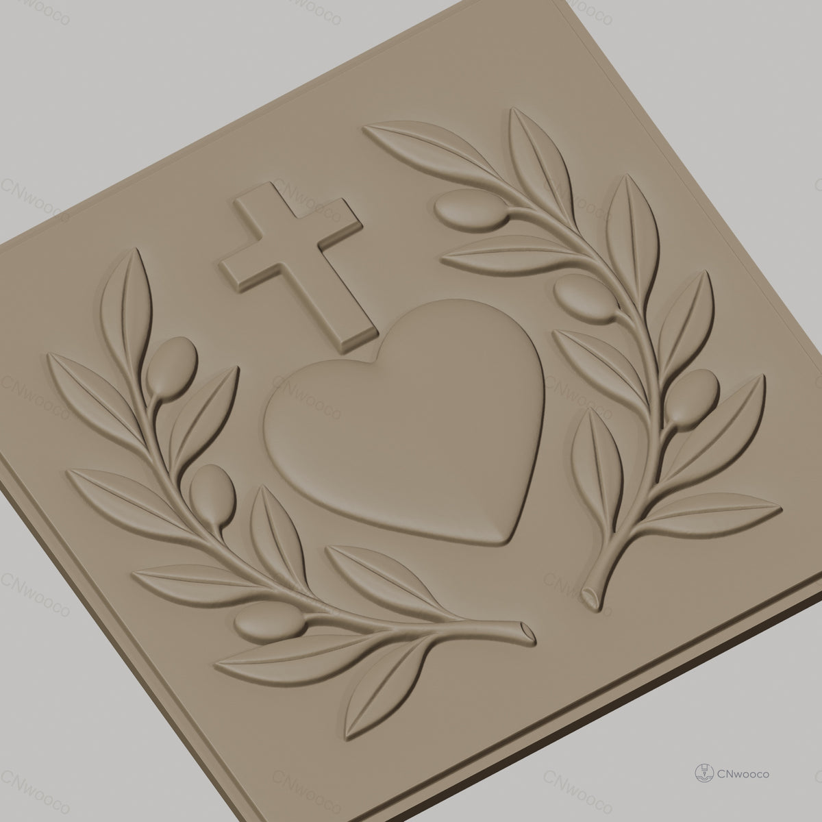 Fichier CNC & impression 3D cœur sacré, croix, branches d'olivier, haute qualité relief STL