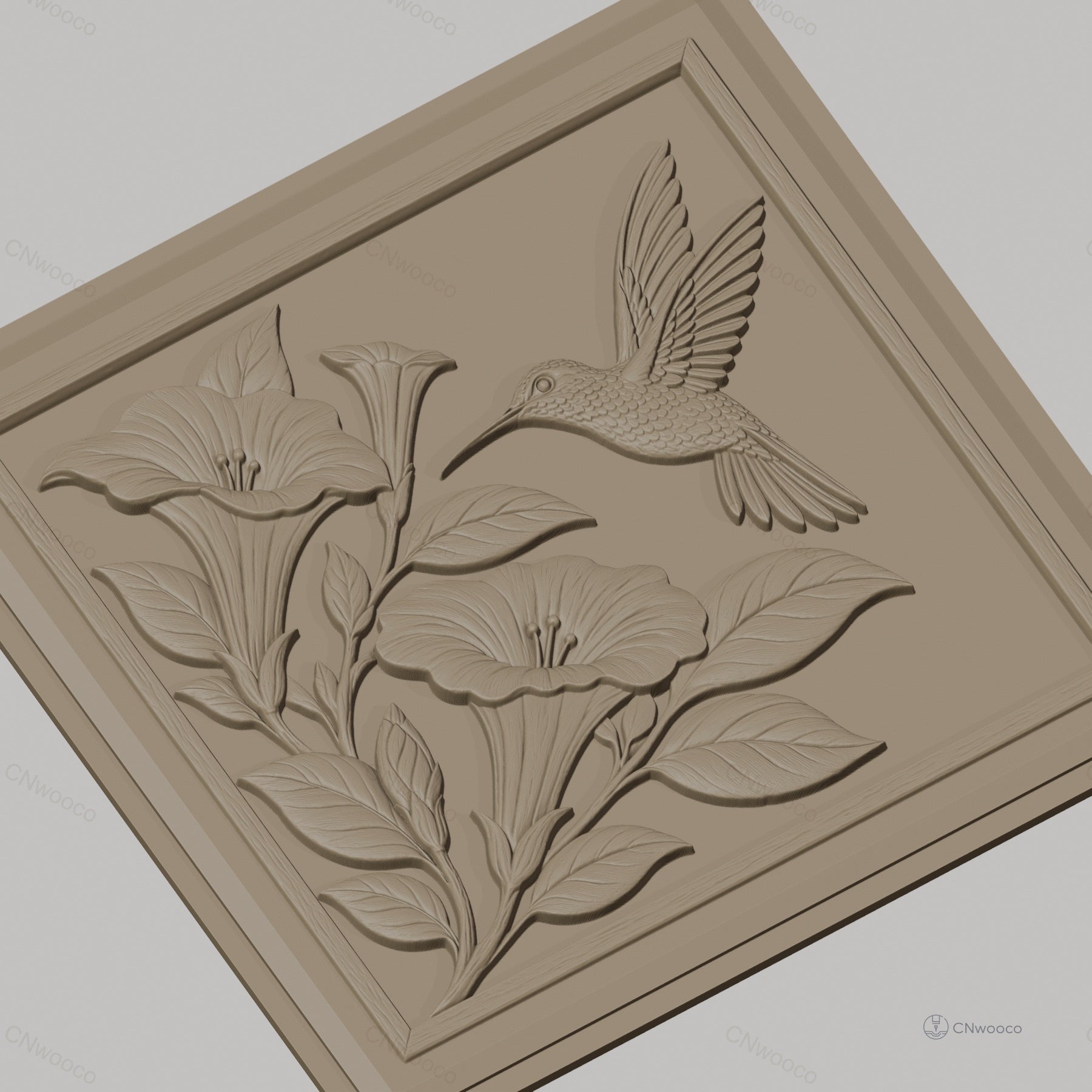 Fichier CNC & impression 3D colibri et fleurs, relief nature et botanique, haute qualité relief STL