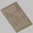Fichier CNC & impression 3D pêche à la truite, rivière, chalet, montagne, arbres, haute qualité relief STL