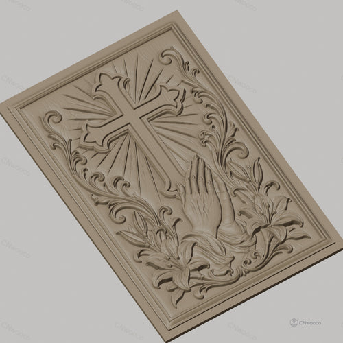 Fichier CNC & impression 3D religieuse, croix, mains en prière, lys, haute qualité relief STL