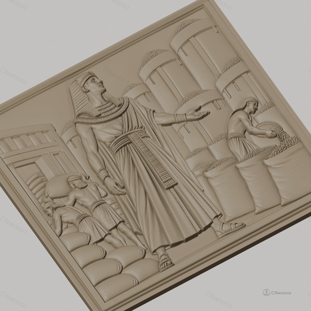 Fichier CNC & impression 3D ancien Égypte, homme en toge avec sacs et grenier, haute qualité relief STL